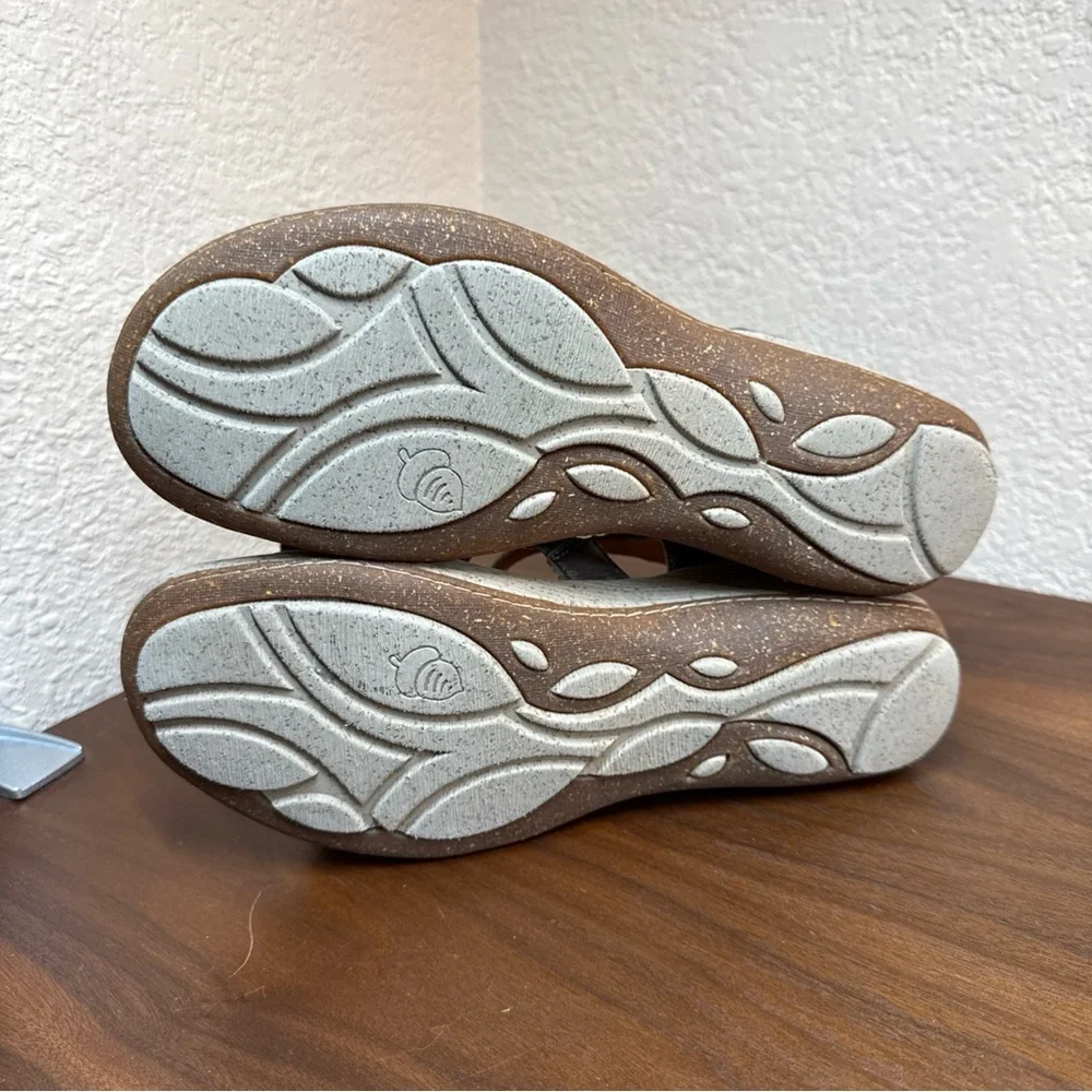 Acorn‎ Sandals Womens 9 Ankle Strap Gray Slip On Hook And Loop Open Toe Comfort